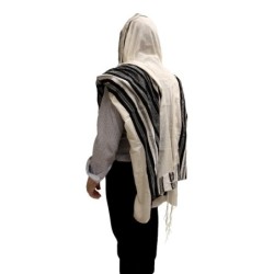 Handwoven Black & Silver Pattern Non-Slip Tallit (Prayer Shawl) Set fr
