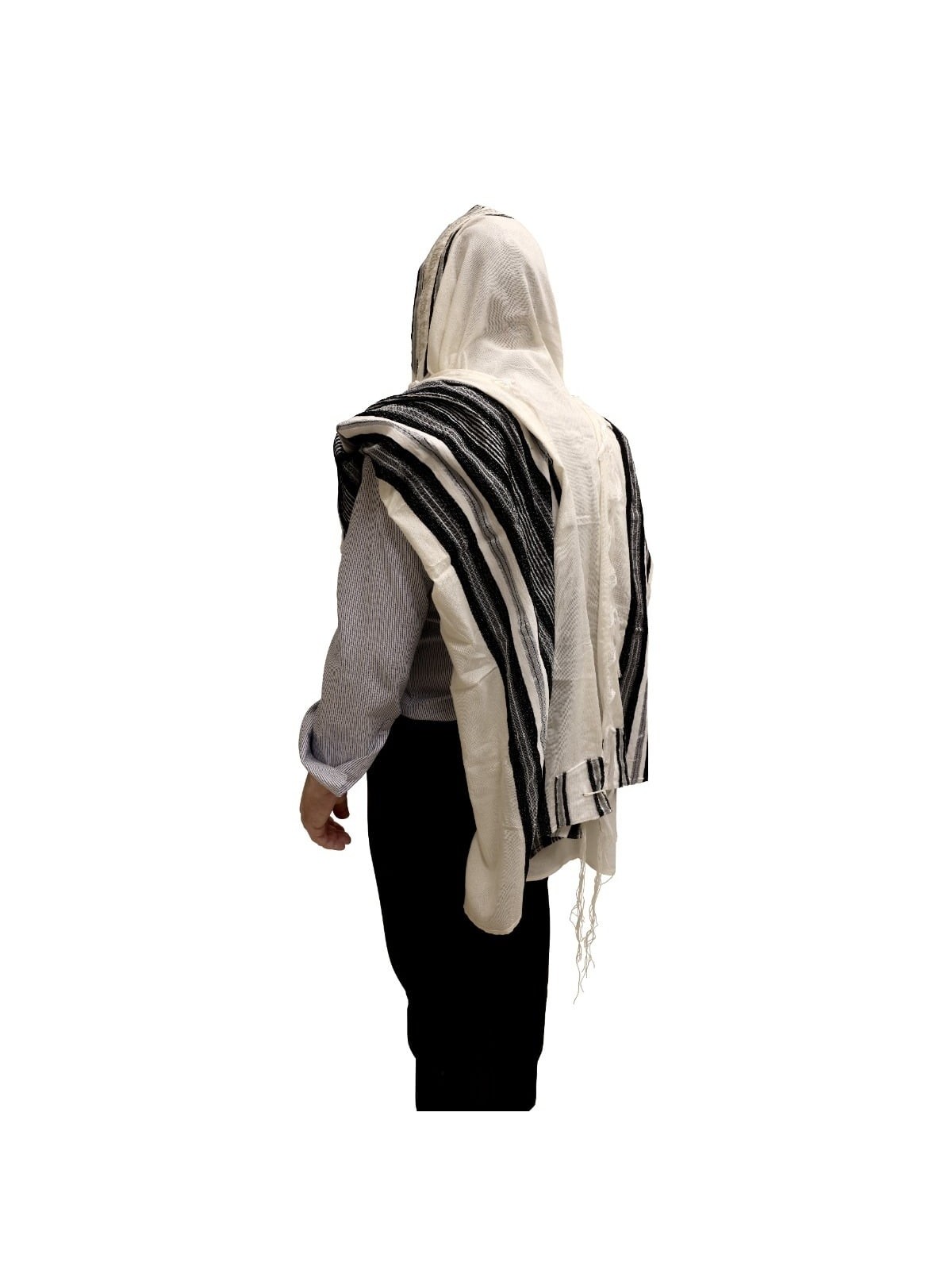 Handwoven Black & Silver Pattern Non-Slip Tallit (Prayer Shawl) Set fr