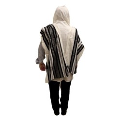 Handwoven Black & Silver Pattern Non-Slip Tallit (Prayer Shawl) Set fr
