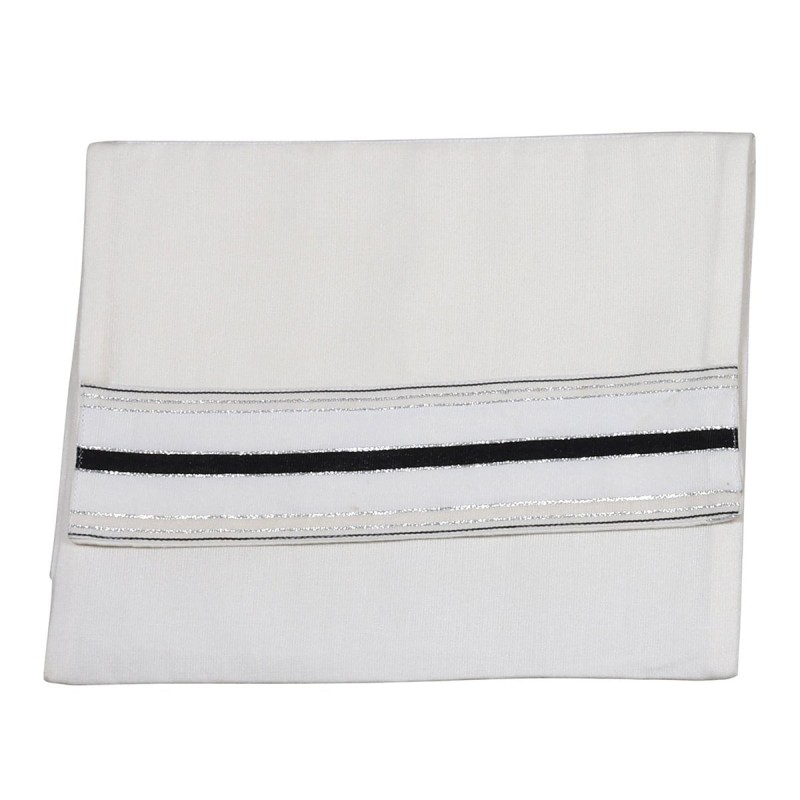 Handwoven Black & Silver Pattern Non-Slip Tallit (Prayer Shawl) Set fr