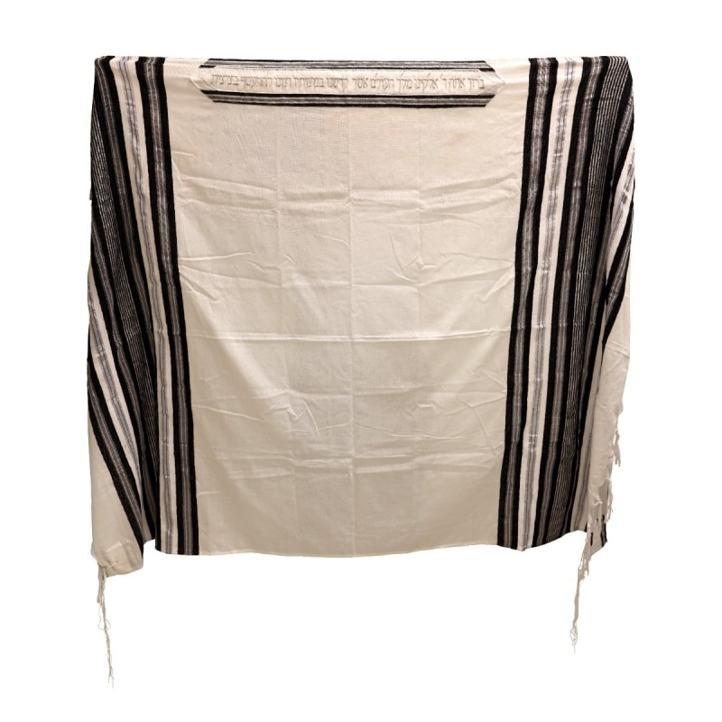 Handwoven Black & Silver Pattern Non-Slip Tallit (Prayer Shawl) Set fr