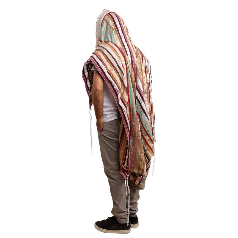 Handwoven Earthy Tone Pattern Tallit (Prayer Shawl) from Rikmat Elimel