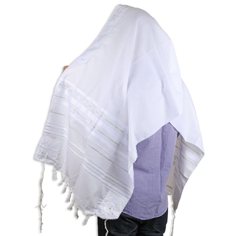 Talitnia Acrylic Tallit - White and Silver