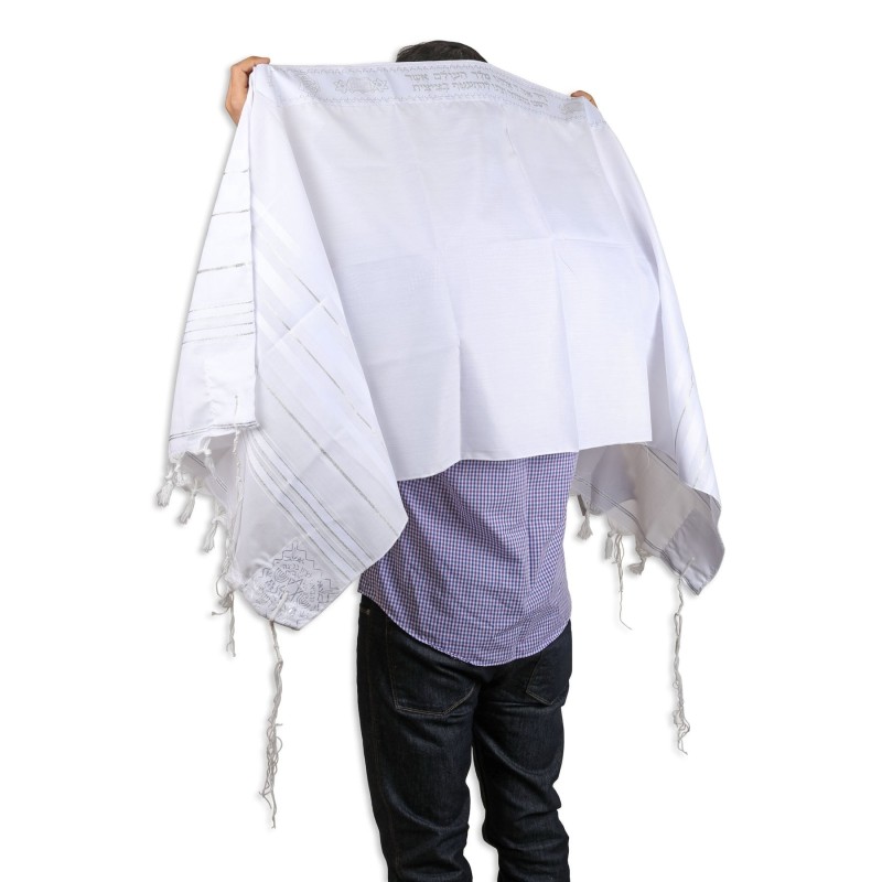 Talitnia Acrylic Tallit - White and Silver