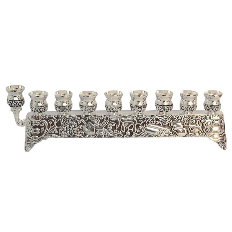 Silver-Plated Hanukkah Bar Menorah with Extended Shamash