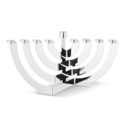 Modern Silver-Plated Oil Hanukkah Menorah with Round Branches by Hazor