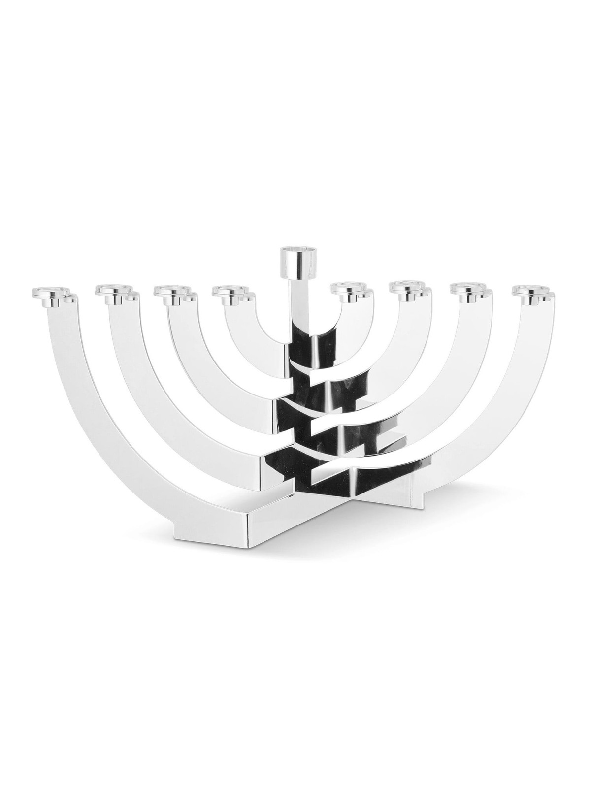 Modern Silver-Plated Oil Hanukkah Menorah with Round Branches by Hazor