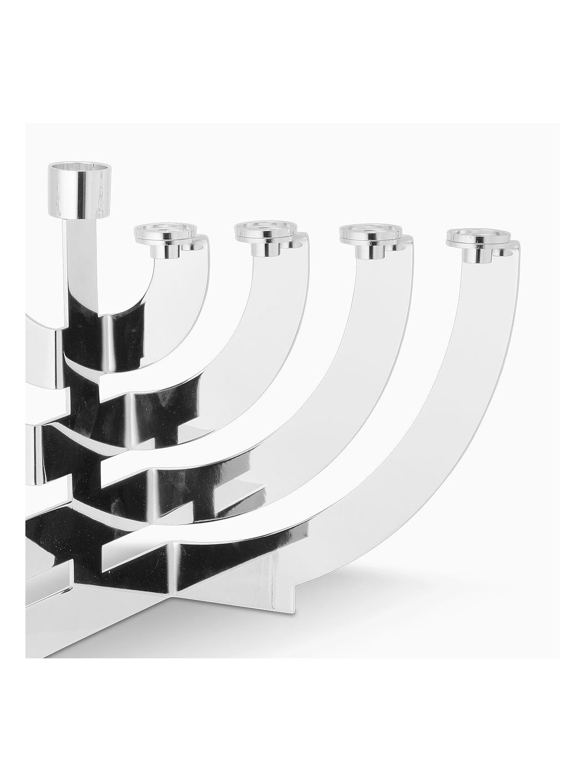 Modern Silver-Plated Oil Hanukkah Menorah with Round Branches by Hazor