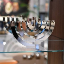 Modern Silver-Plated Oil Hanukkah Menorah with Round Branches by Hazor