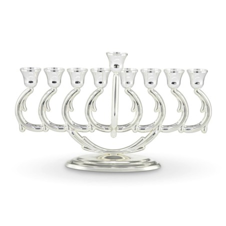 Elegant Silver-Plated Oil Hanukkah Menorah by Hazorfim