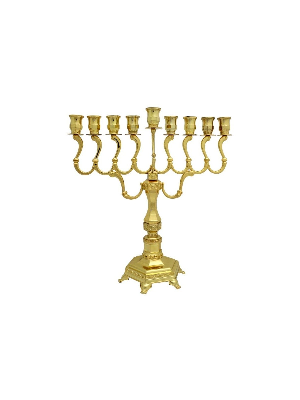Gold Plated Classic Branched Hanukkah Menorah - Large