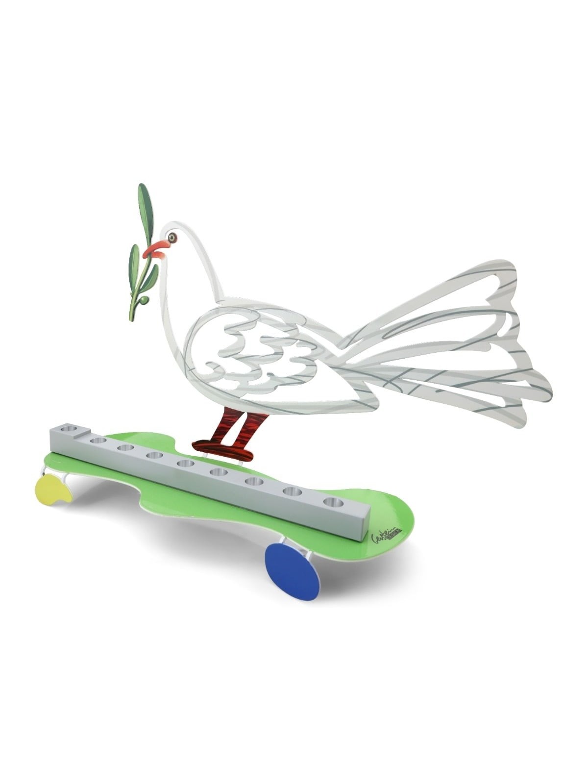 David Gerstein Signed Hanukkah Menorah Sculpture - Dove (Double Sided)