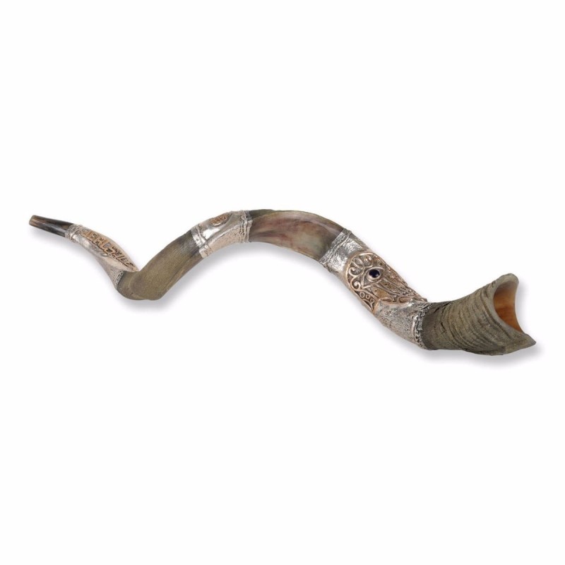 Sterling Silver Plated Yemenite Kudu Shofar - Hamsa and Evil Eye (Choi