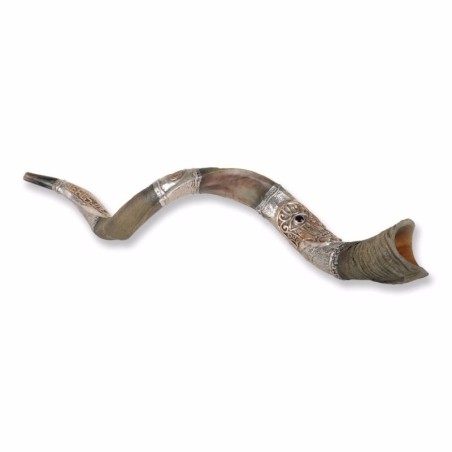 Sterling Silver Plated Yemenite Kudu Shofar - Hamsa and Evil Eye (Choi