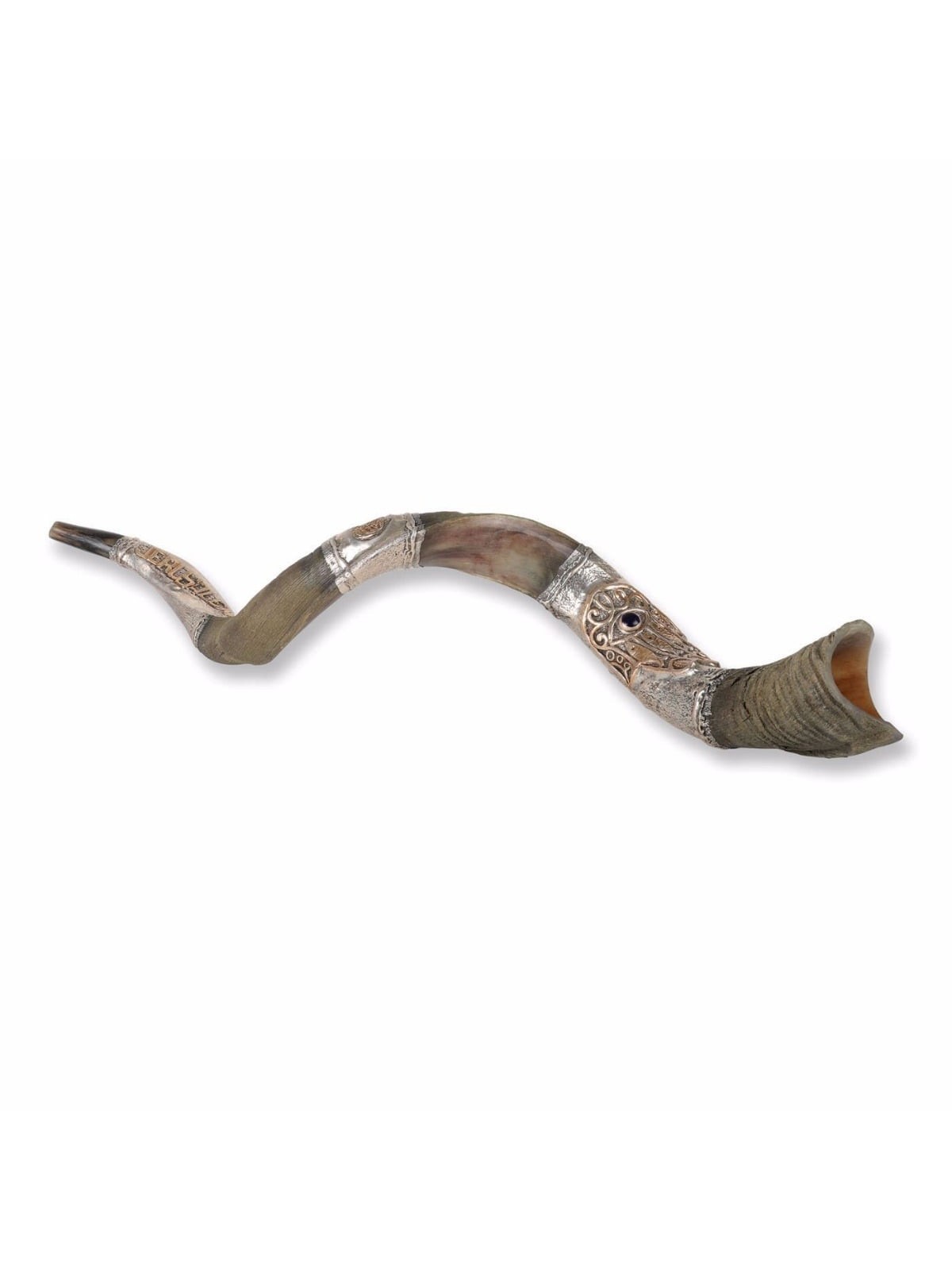 Sterling Silver Plated Yemenite Kudu Shofar - Hamsa and Evil Eye (Choi