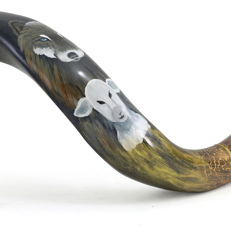 Wolf and Lamb Hand Painted Kudu Shofar
