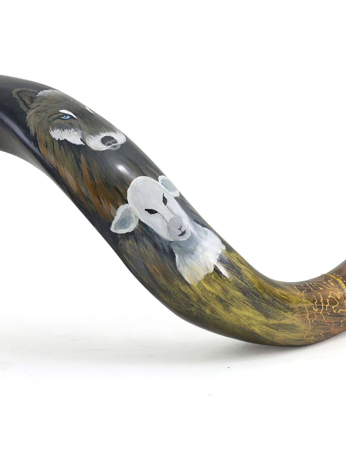 Wolf and Lamb Hand Painted Kudu Shofar