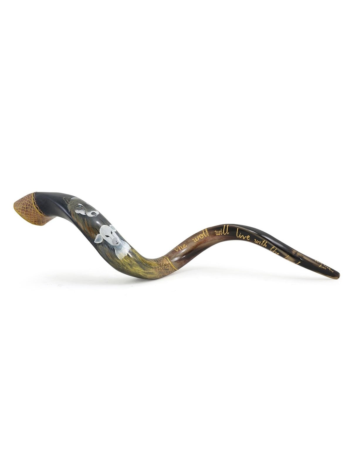 Wolf and Lamb Hand Painted Kudu Shofar
