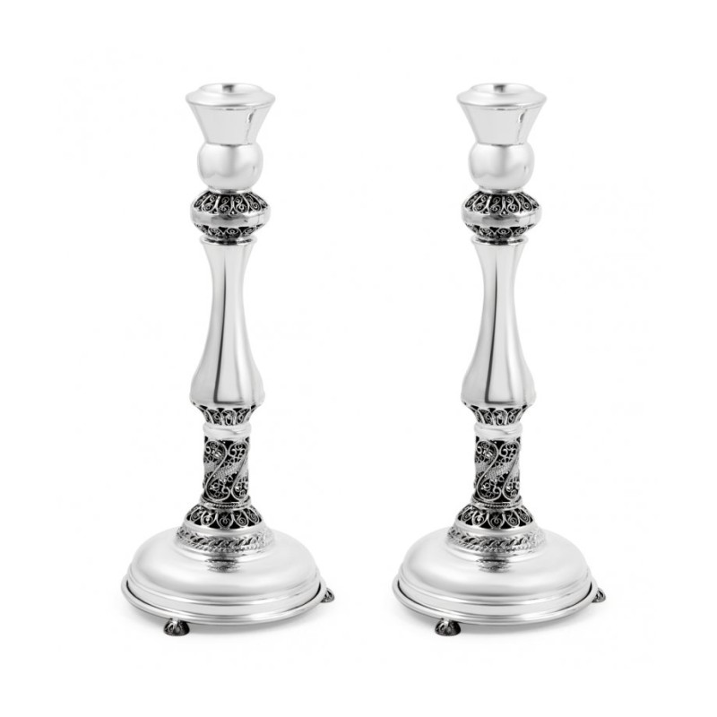 Sterling Silver Shabbat Candlesticks Filigree Design | Silver Judaica