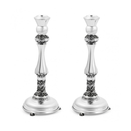 Sterling Silver Shabbat Candlesticks Filigree Design | Silver Judaica