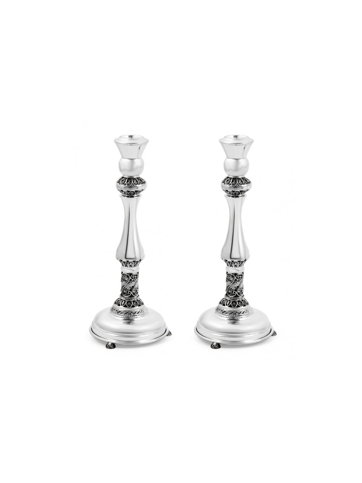 Sterling Silver Shabbat Candlesticks Filigree Design | Silver Judaica