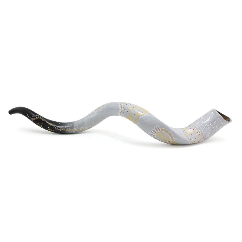 David's Harp Hand Painted Black and White Kudu Shofar