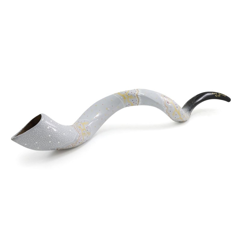 David's Harp Hand Painted Black and White Kudu Shofar