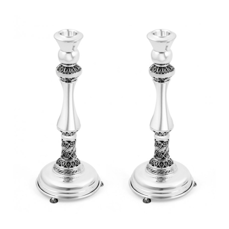 Sterling Silver Shabbat Candlesticks Filigree Design | Silver Judaica