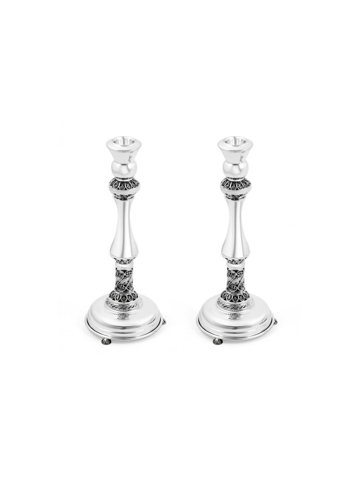 Sterling Silver Shabbat Candlesticks Filigree Design | Silver Judaica