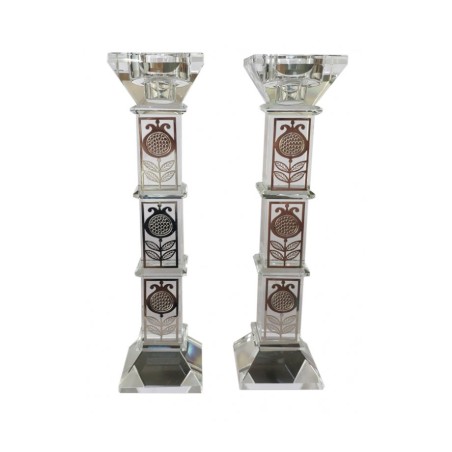 Tall Crystal Glass Candlesticks with Pomegran... | Modern Candlesticks