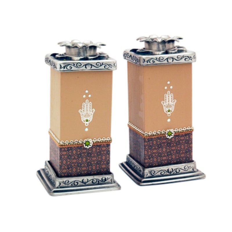 Ester Shahaf Autumn Hamsa Candlesticks | Jewish Gift from Israel