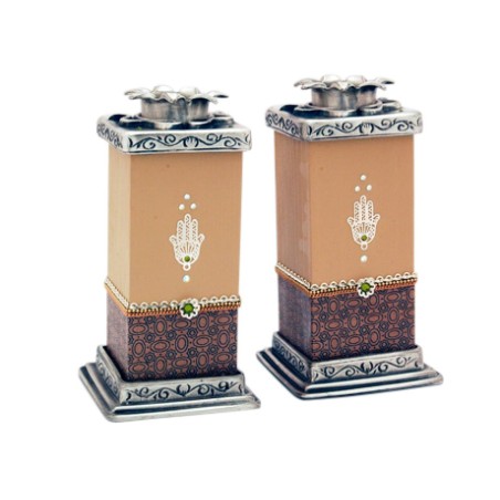 Ester Shahaf Autumn Hamsa Candlesticks | Jewish Gift from Israel