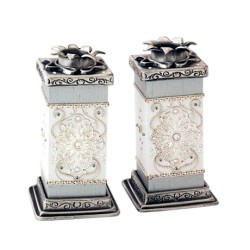 Ester Shahaf White Wood and Pewter Candle... | Jewish Gift from Israel