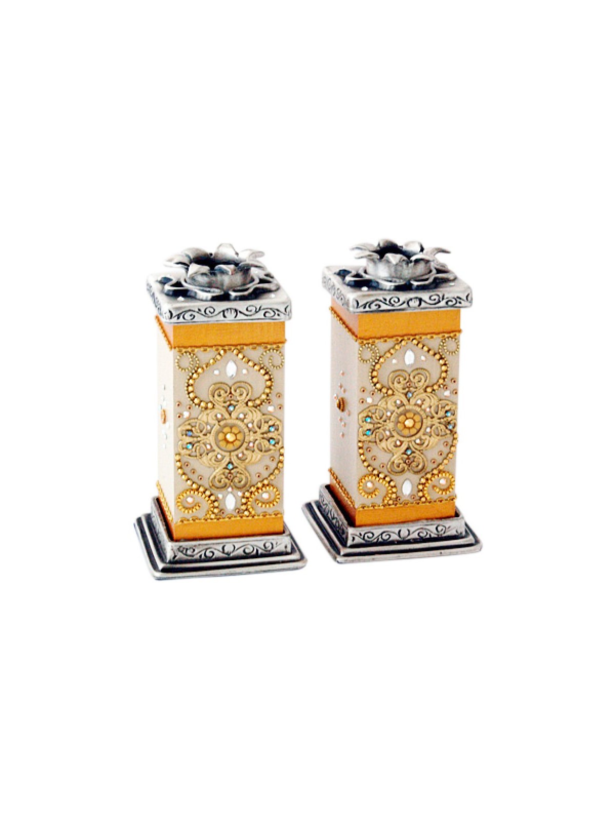 Ester Shahaf Gold Color Crystal Candlesticks | Jewish Gift from Israel