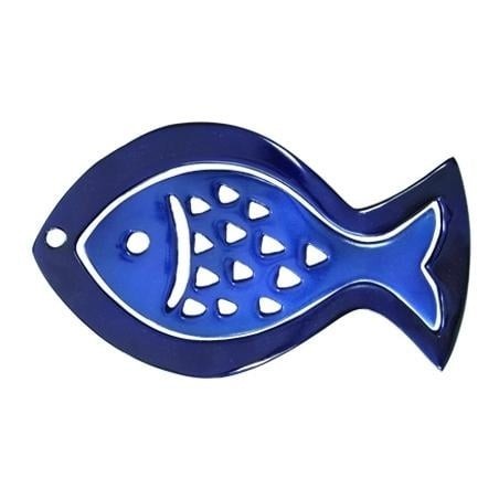 Yair Emanuel Aluminum 2-Piece Trivet Set - Fish - Blue