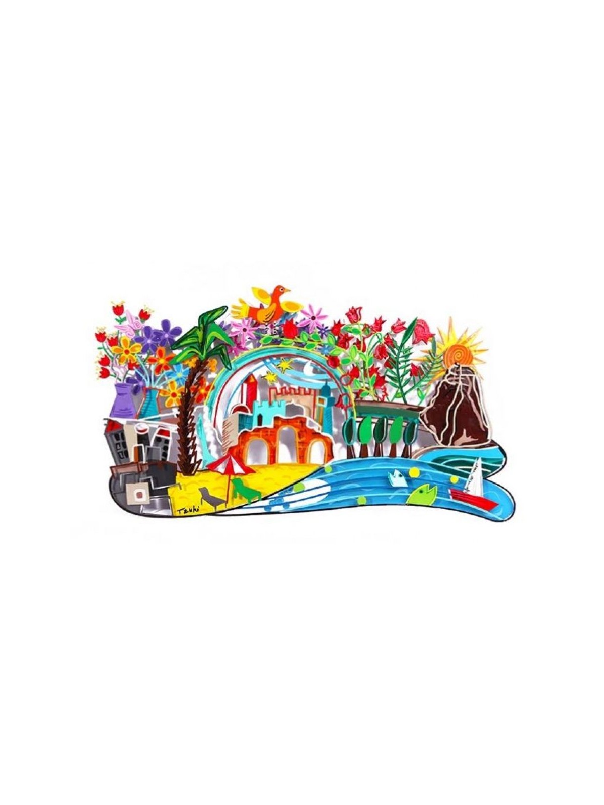 Tzuki Art Hand Painted Sculpture with Images ... | Sculptures by Tzuki