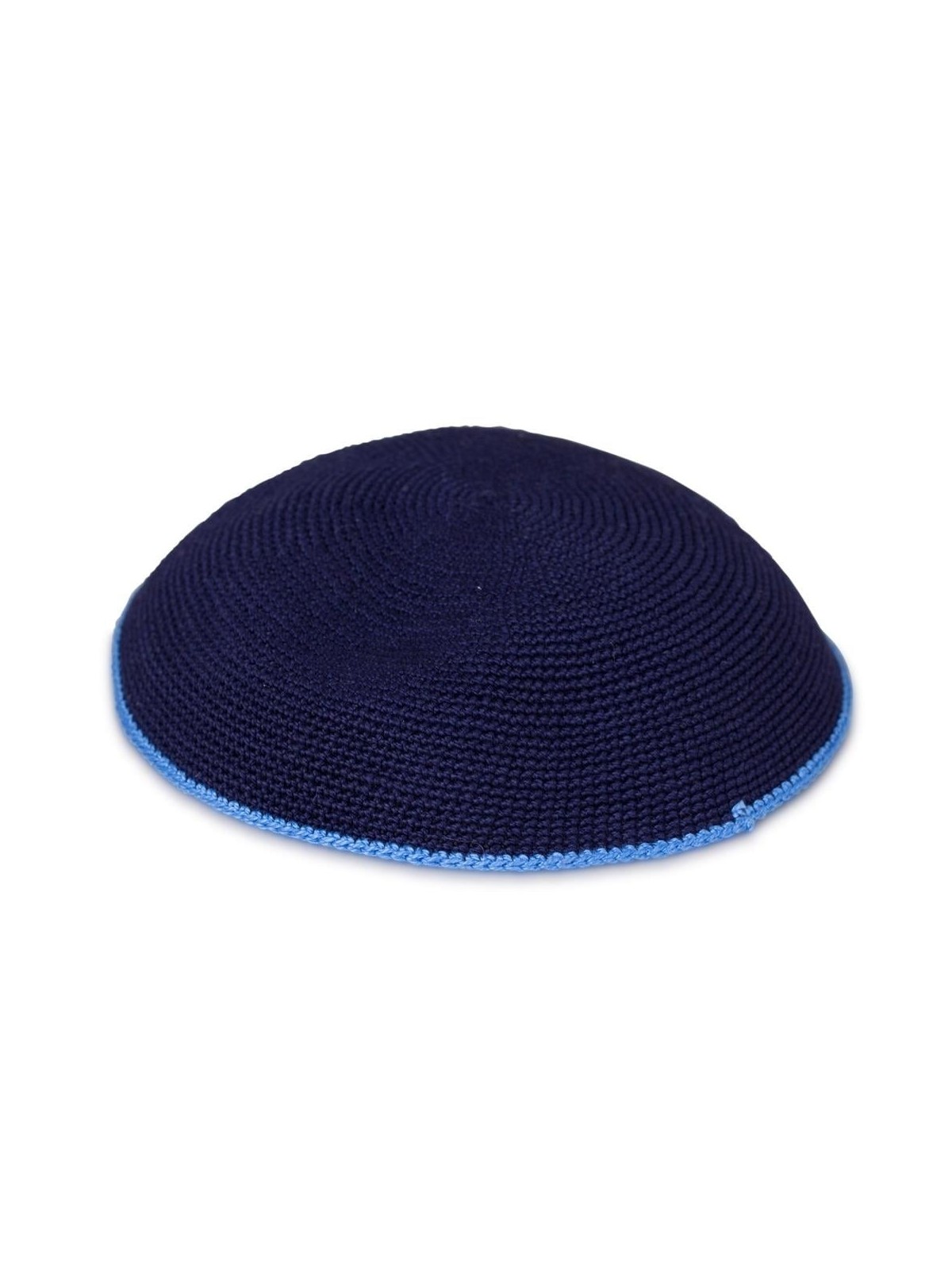 Knitted Navy Blue Kippah with Blue Border