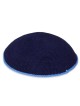 Knitted Navy Blue Kippah with Blue Border