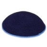 Knitted Navy Blue Kippah with Blue Border