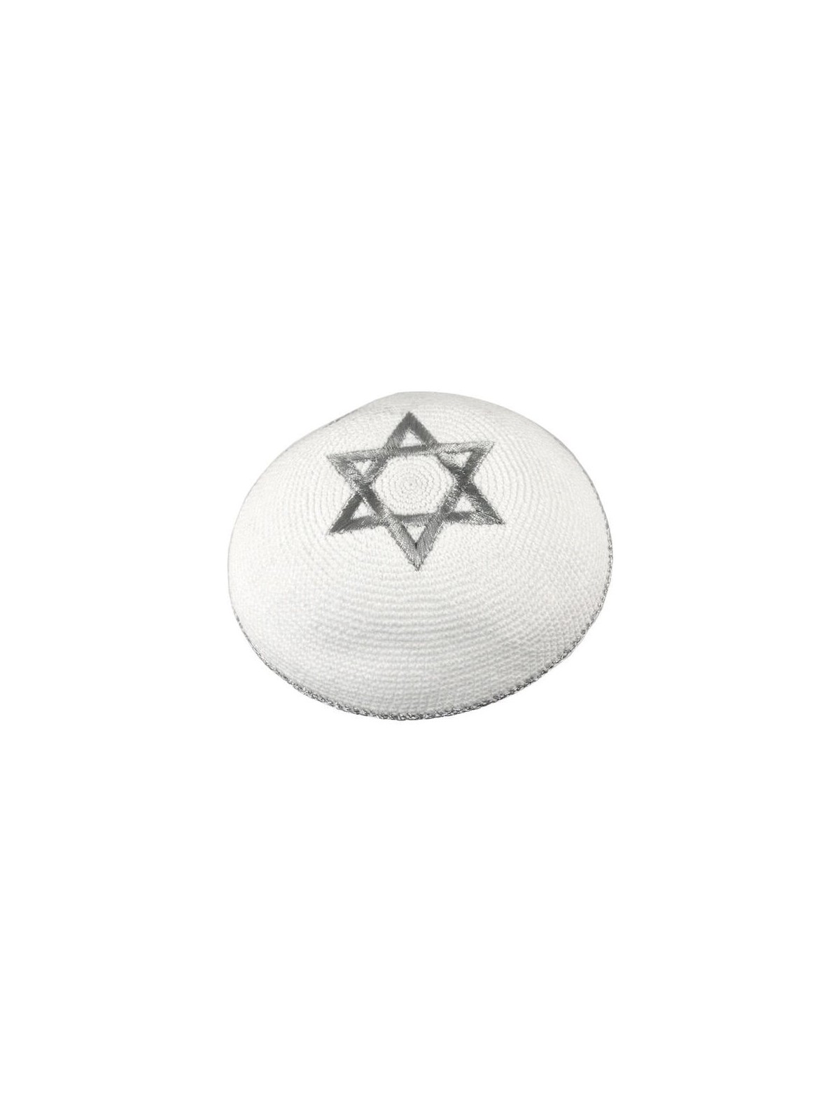 Knitted and Embroidered Star of David Kippah - Silver