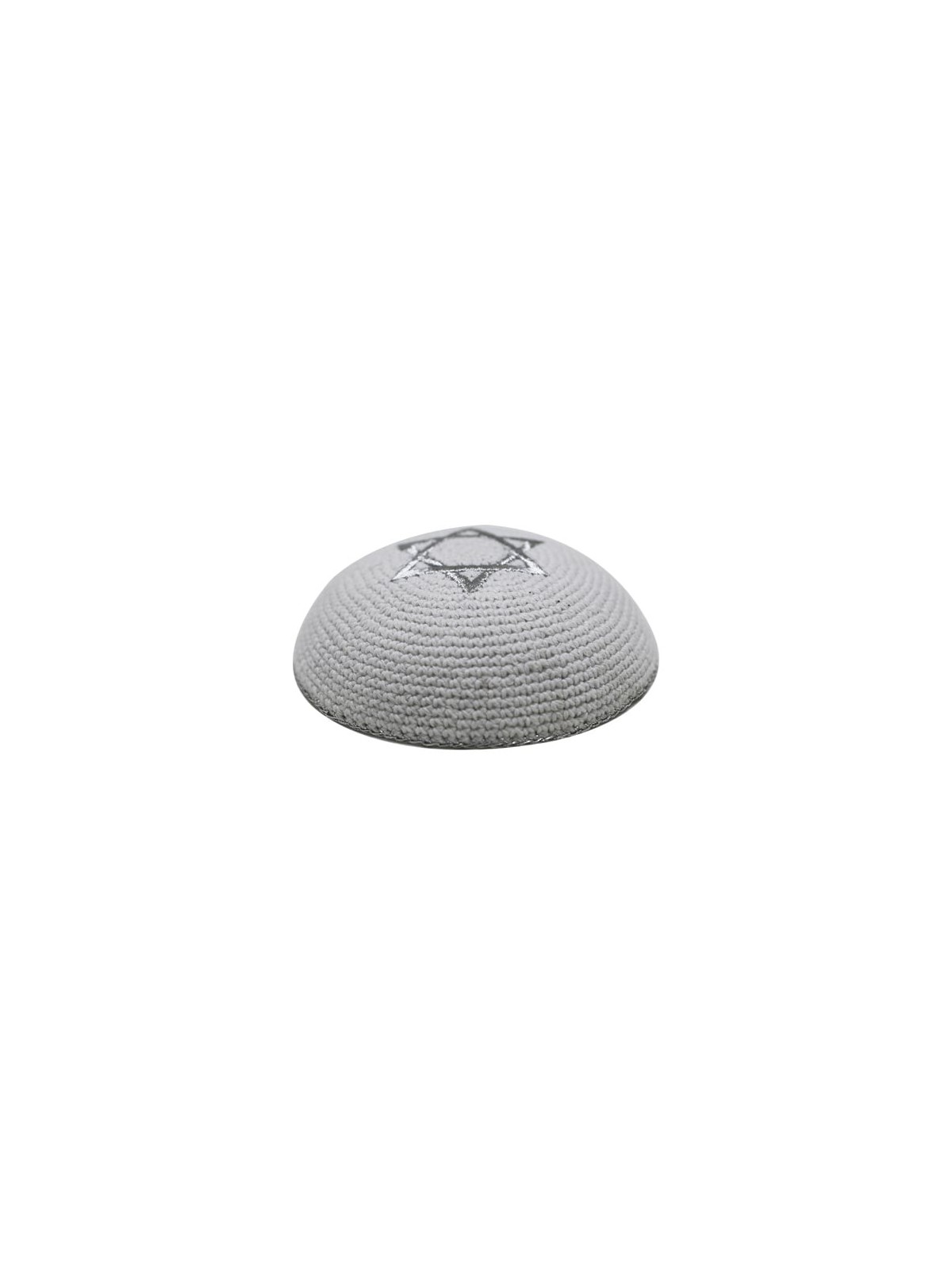 Knitted and Embroidered Star of David Kippah - Silver