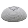 Knitted and Embroidered Star of David Kippah - Silver