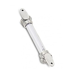 Small Silver colored Mezuzah Case with Shema Praye... | Pewter Mezuzah