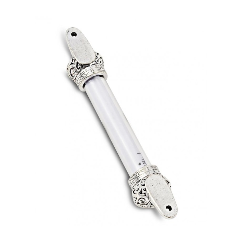 Small Silver colored Mezuzah Case with Shema Praye... | Pewter Mezuzah