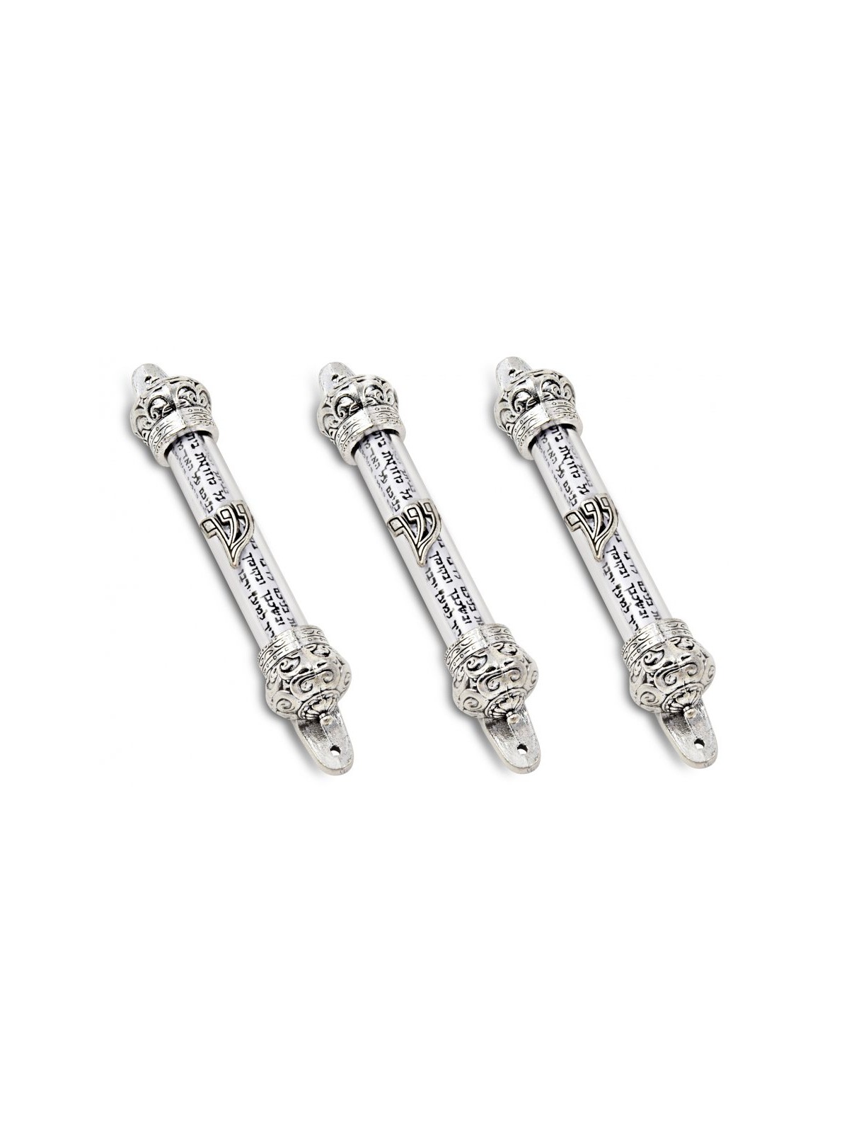 Small Silver colored Mezuzah Case with Shema Praye... | Pewter Mezuzah