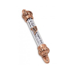 Small Bronze Colored Mezuzah Case with Shema Praye... | Pewter Mezuzah