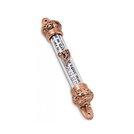 Small Bronze Colored Mezuzah Case with Shema Praye... | Pewter Mezuzah