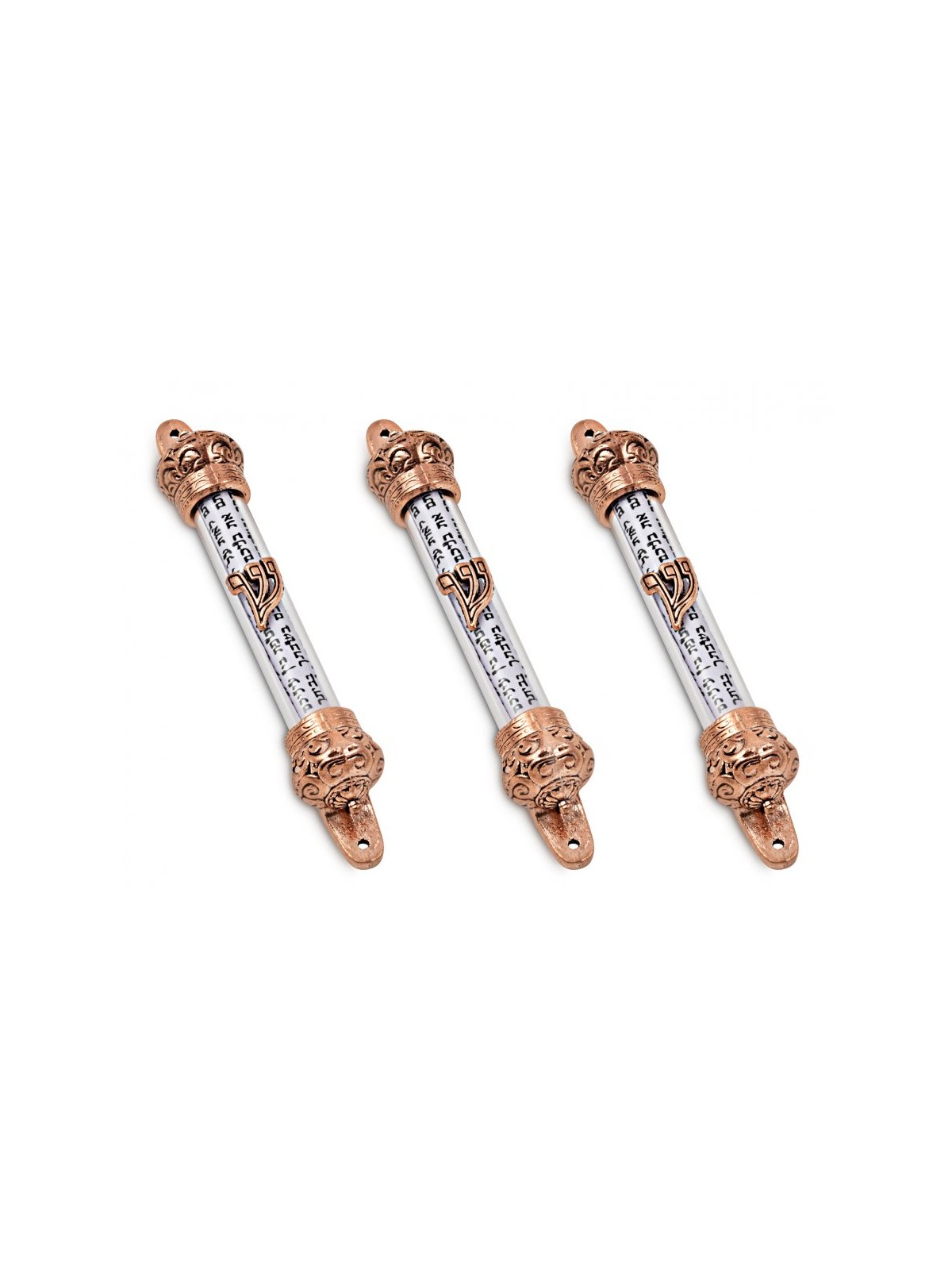 Small Bronze Colored Mezuzah Case with Shema Praye... | Pewter Mezuzah