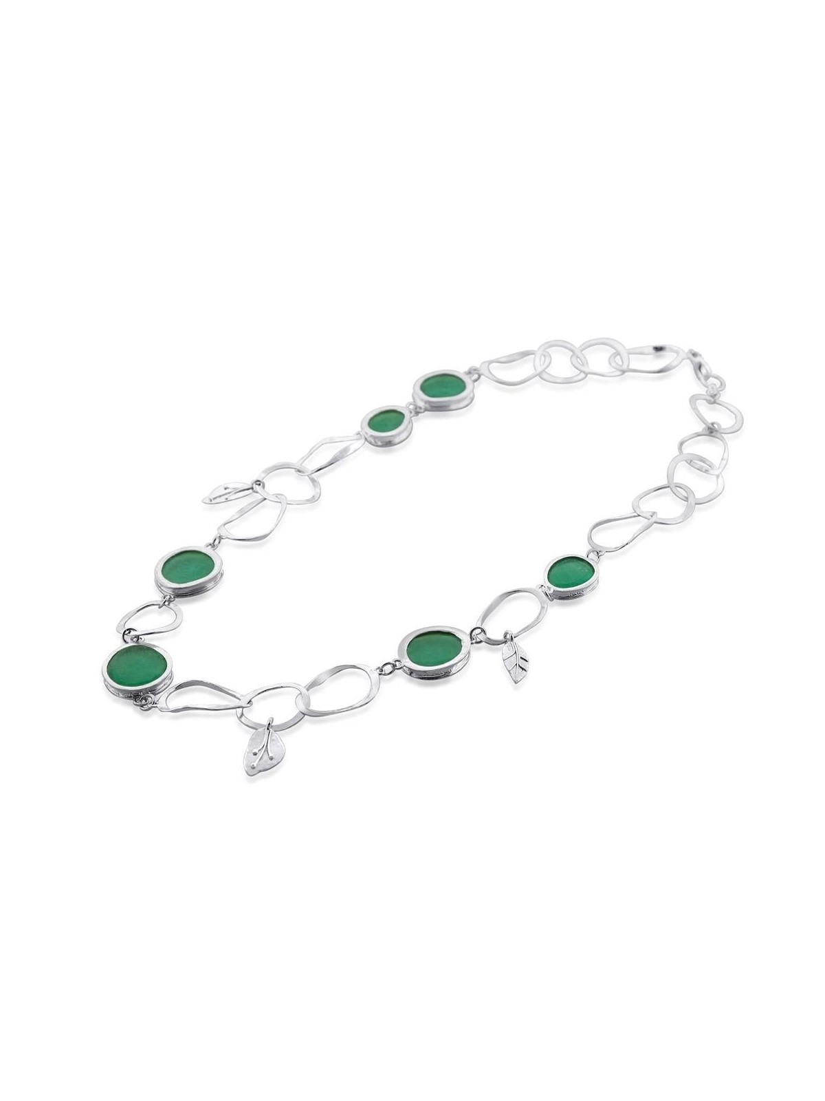 Deluxe Roman Glass and Sterling Silver Necklace - Leaves