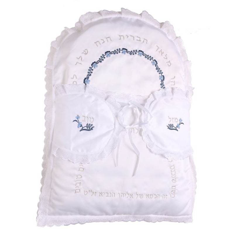 Rikmat Elimelech Floral Bris Pillow - Blue and Silver